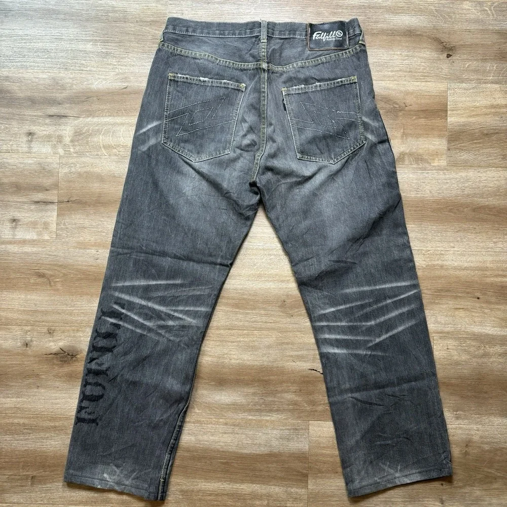 Selvedge Jeans Mens 32x29 Gray Distressed Fade Embroidered Crossbones Streetwear